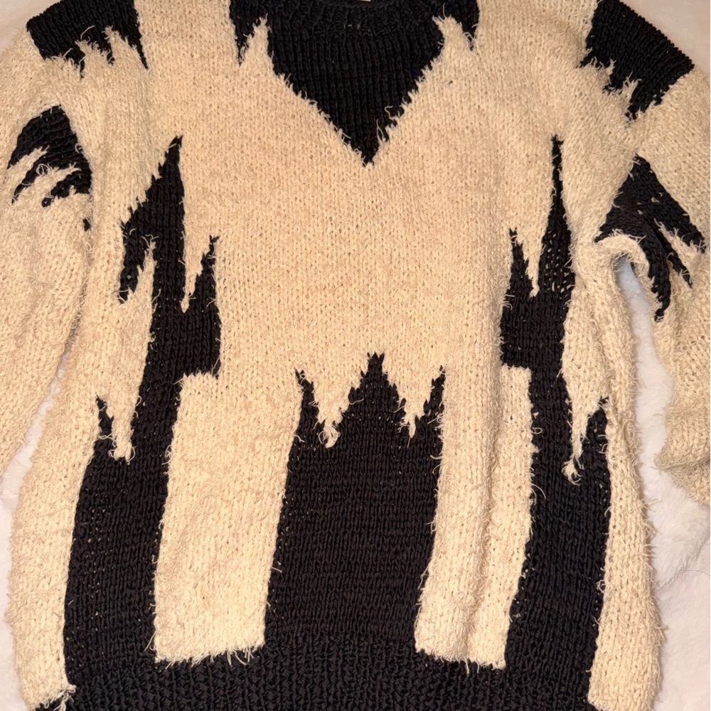 Angel Hand Knit Abstract Sweater Cream Black Small Poet Core Dark Academia Indie - Picture 3 of 6